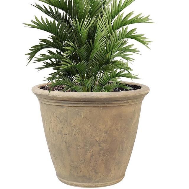 Sunnydaze Anjelica 24" Double-Walled Polyresin Outdoor Planter with UV-Resistant Beige Finish