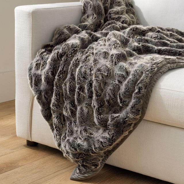 Faux Fur Ruched Throw, 60 x 80", Gray Ombre