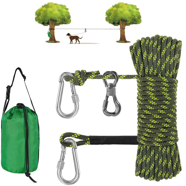 XiaZ Dog Tie Out Cable for Camping, 100ft Portable Overhead Trolley System for Dogs up to 200lbs，Dog Lead for Yard, Camping, Parks, Outdoor Events,5 min Set-up