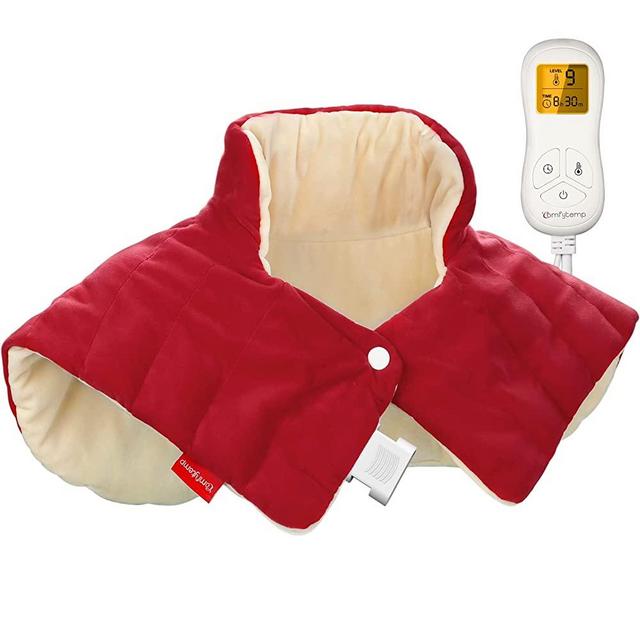 Weighted Heating Pad for Neck and Shoulders Pain Relief, Comfytemp 1.5lb Electric Ultra Soft Heated Neck Wrap for Cramps with 9 Heat Settings, Stay on & 2H Auto-Off, Weighted Beads, 14"x20" - Washable