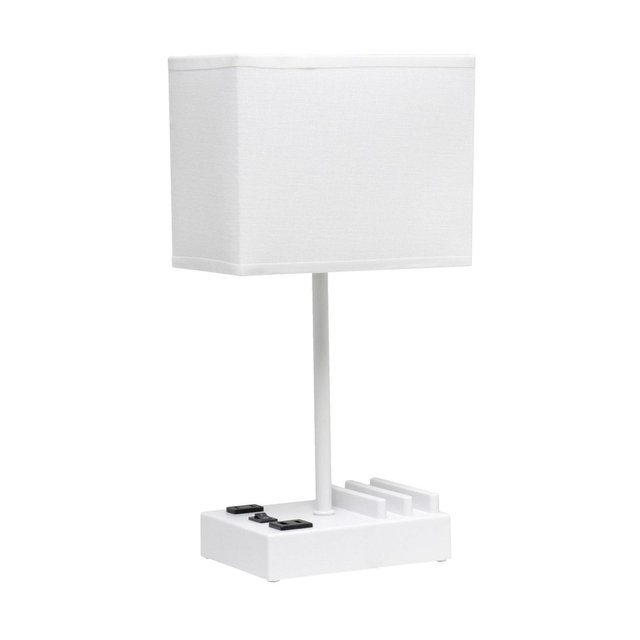 15.3" Tall Modern Rectangular Bedside Table Desk Lamp with 2 USB Ports and Charging Outlet White - Simple Designs