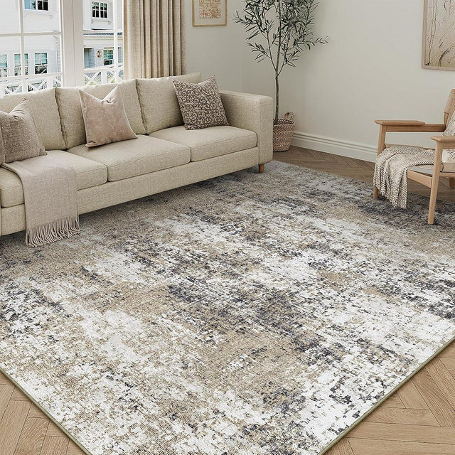 PureCozy Washable Brown Area Rug 6x9 Modern Abstract Living Room Large Carpet Bedroom Neutral Soft Throw Rug Low Pile Non Slip Indoor Contemporary Floor Cover for Dining Room Office