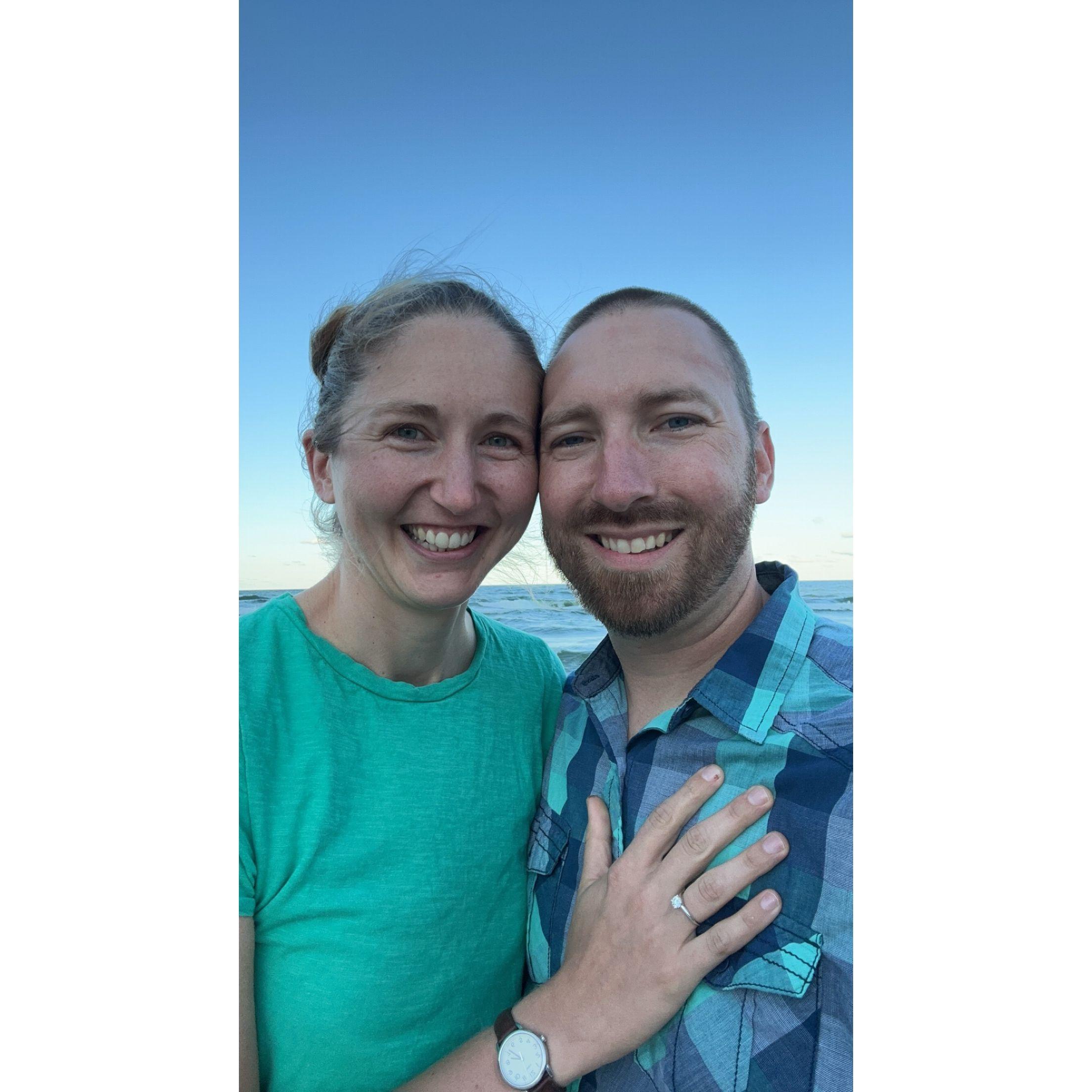 Right after the proposal at sunrise on the deserted shores of Lake Michigan