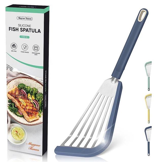 Nonstick Fish Spatula,Maywe Tanso Thin Slotted Spatulas Turner Silicone Fish Spatulas for Nonstick Cookware,High Heat Resistant BPA Free Cooking Utensils,Ideal for Fish,Eggs,Pancakes