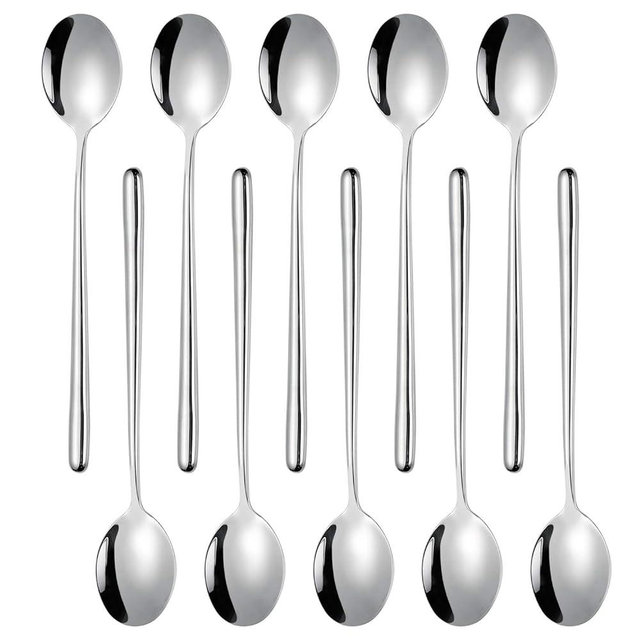 Miupoo Spoons,Stainless Steel Long handled soup spoons,Silver,10 Piece (8.7x1.6 Inches)