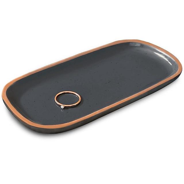 Mora Ceramic Decorative Tray - Rectangle 6.4in Dish for Jewelry, Perfume, Makeup, Accessories, Candle, in The Bathroom Vanity, Sink, Bedside, or Kitchen Counter. Cute Organizers - Black