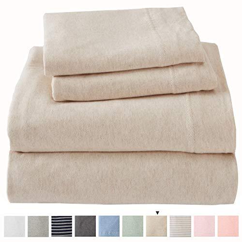 Great Bay Home Jersey Knit Sheets. All Season, Soft, Cozy Queen Jersey Sheets. T-Shirt Sheets. Jersey Cotton Sheets. Heather Cotton Jersey Bed Sheet Set. (Queen, Oatmeal)