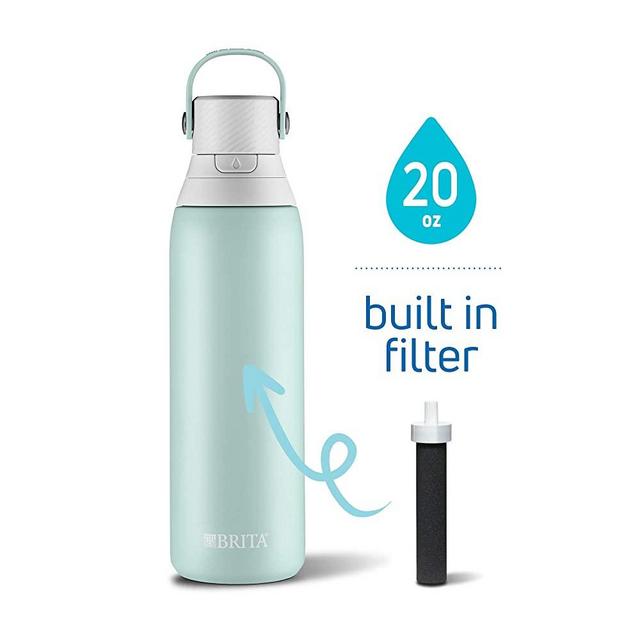 Brita 20 Ounce Premium Filtering Water Bottle with Filter - Double Wall Insulated Stainless Steel Bottle - BPA Free - Glacier and Assorted Colors