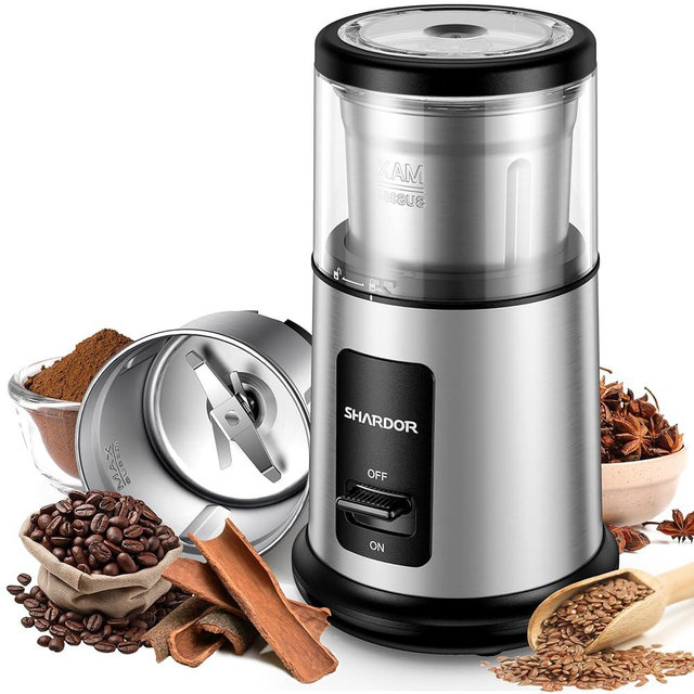 SHARDOR One Touch Coffee Grinder Electric, Spice, Herb, For Coffee Bean Spices and Seeds with 1 Removable Stainless Steel Bowl, Dry Grinder, Silver
