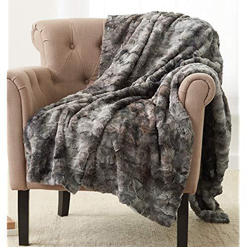 Pinzon Faux Fur Throw Blanket - 63 x 87 Inch, Frost Grey