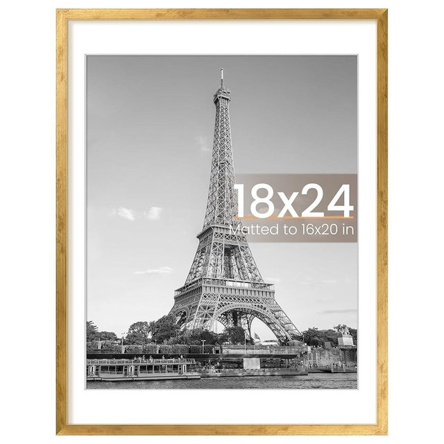 upsimples 18x24 Picture Frame, Display Pictures 16x20 with Mat or 18 x 24 Without, Wall Hanging Poster Frames, Bronze, 1 Pack