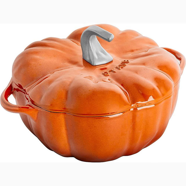 Staub Cast Iron 3.5 Qt Pumpkin Dutch Oven, Cocotte with Stainless Steel Knob - Burnt Orange, Made in France