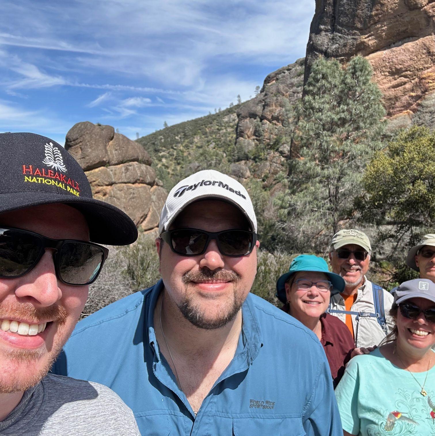 Us hiking with the Mouras clan in Pinnacles National Park in California