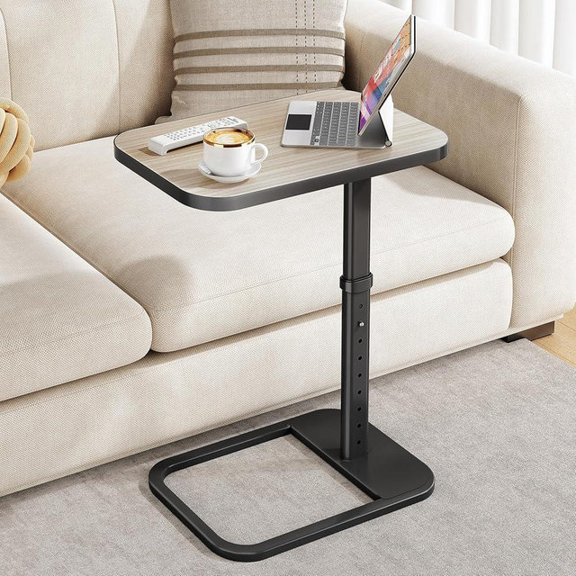 Kitstorack TV Tray Table, Adjustable Height & Rounded Metal Corners, Snack Table for Couch, Sofa, Bed, Chair, Living Room, C Shaped End Side Table for Eating, Dinner or Laptop, Small Spaces, Gray