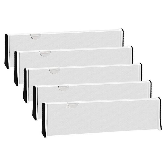 JONYJ Drawer Dividers Organizer 5 Pack, Adjustable Separators 4" High Expandable from 14.9-21" for Bedroom, Bathroom, Closet,Clothing, Office, Kitchen Storage, Strong Secure Hold, Foam Ends（White）
