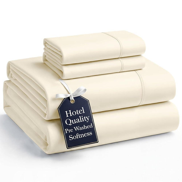 Casa Platino King Size Bed Sheets – 4 Piece Set, Pre-Washed Ultra Soft Fabric, Cozy Fit, Fade Resistant, Deep Pocket King Sheet Set, Microfiber Sheets with Enhanced Comfort & Long-Lasting Feel - Ivory