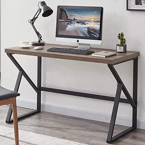 HSH Minimalist Desk, Industrial Home Office Desk, Sturdy Wood and Metal Desk, Rustic Vintage Oak 55 Inch Study Writing Desks Computer Desk Table