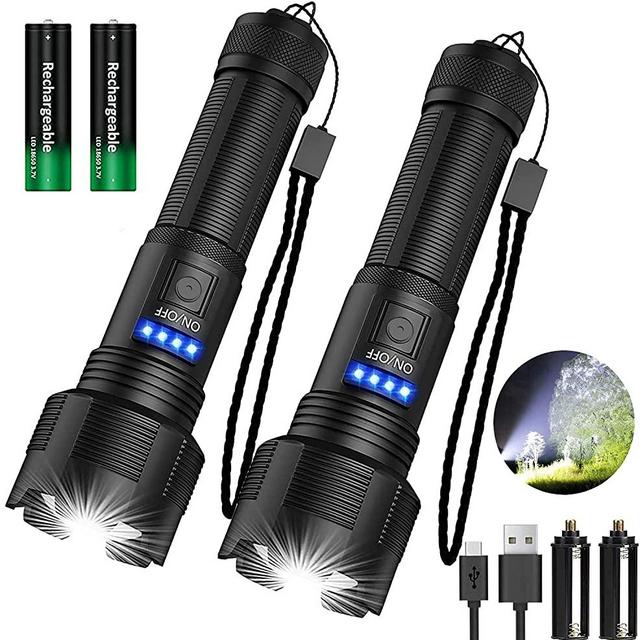 Rechargeable LED Flashlights 8000 High Lumen, Super Bright Tactical Flashlight with 2200mAh Batteries, Zoomable, Waterproof XHP50 Flashlight for Emergency Camping, 2PCS