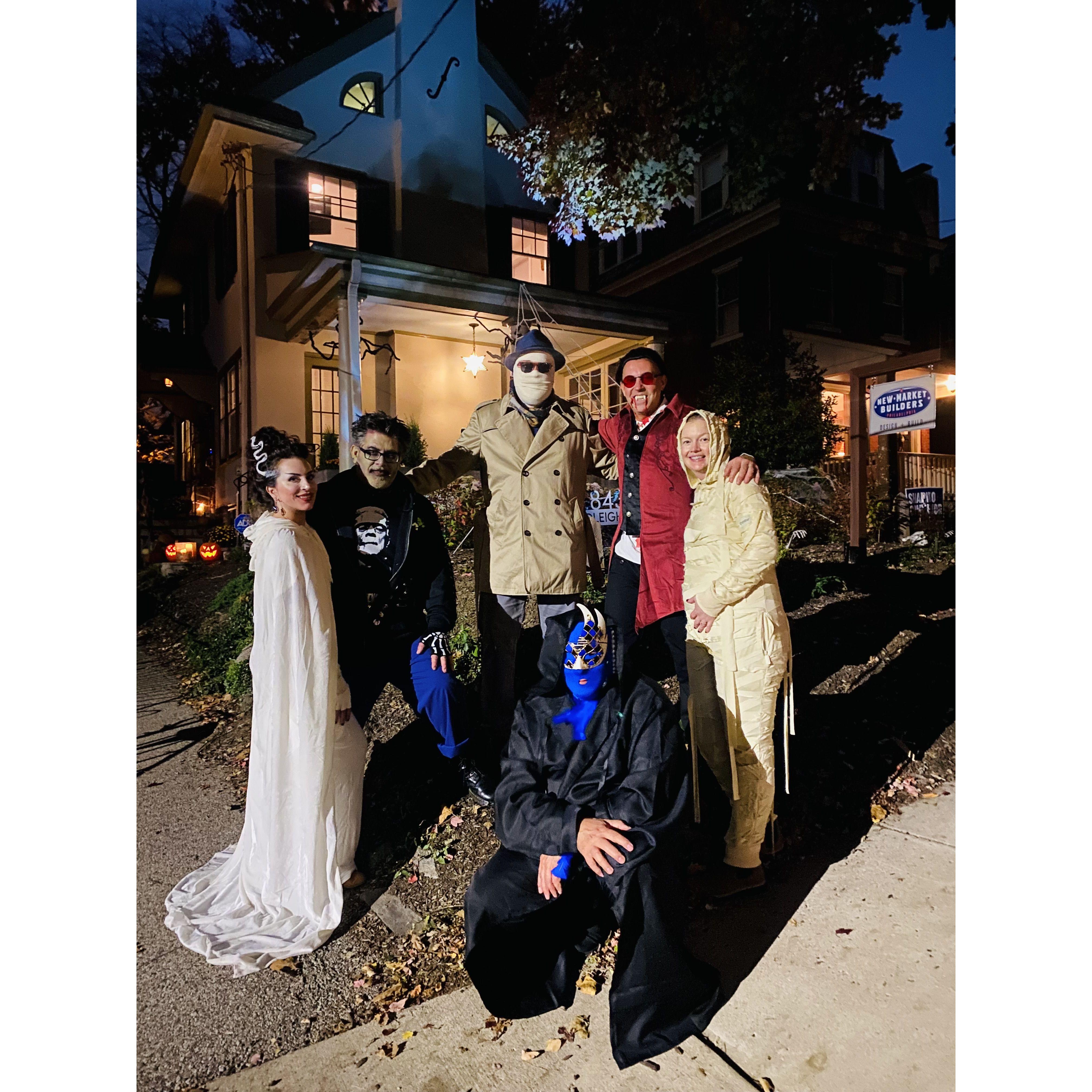 Halloween Theme was Universal Monsters -

Mads as bride of Frankenstein, Dave as Frankenstein's monster, Chris as the Invisible Man, Bobby as Dracula, Elizabeth as the Mummy & John as his own thing!