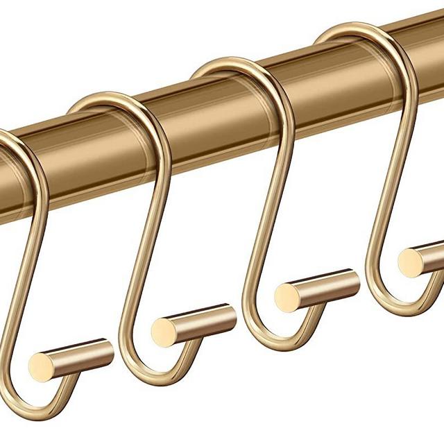 CHICTIE Gold Shower Curtain Hooks Rings,Brass Decorative Shower Curtain Rings for Bathroom Shower Rod, Set of 12 Premium Rust-Resistant Metal Shower Hooks Hangers T Shaped Design