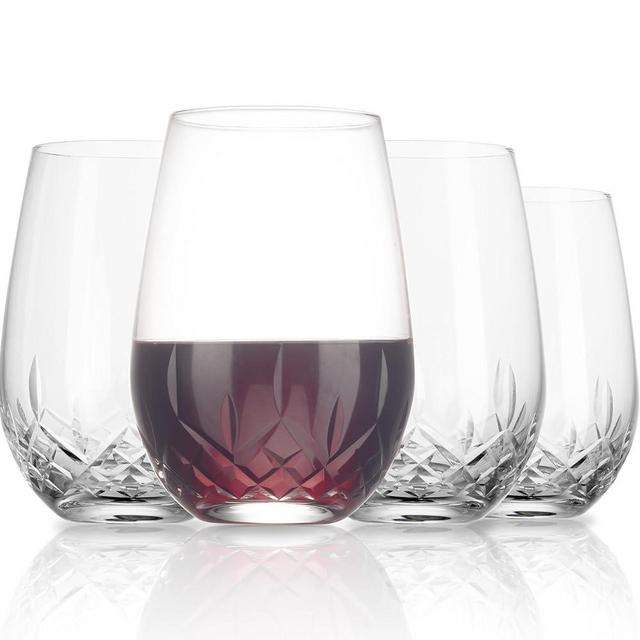SHOSHIN - Hand Cut Stemless Wine Glass Set of 4, Large 18 oz Crystal Wine Glass, Wine Tumblers for Red and White Wine, Water Glasses, Drinking Glasses