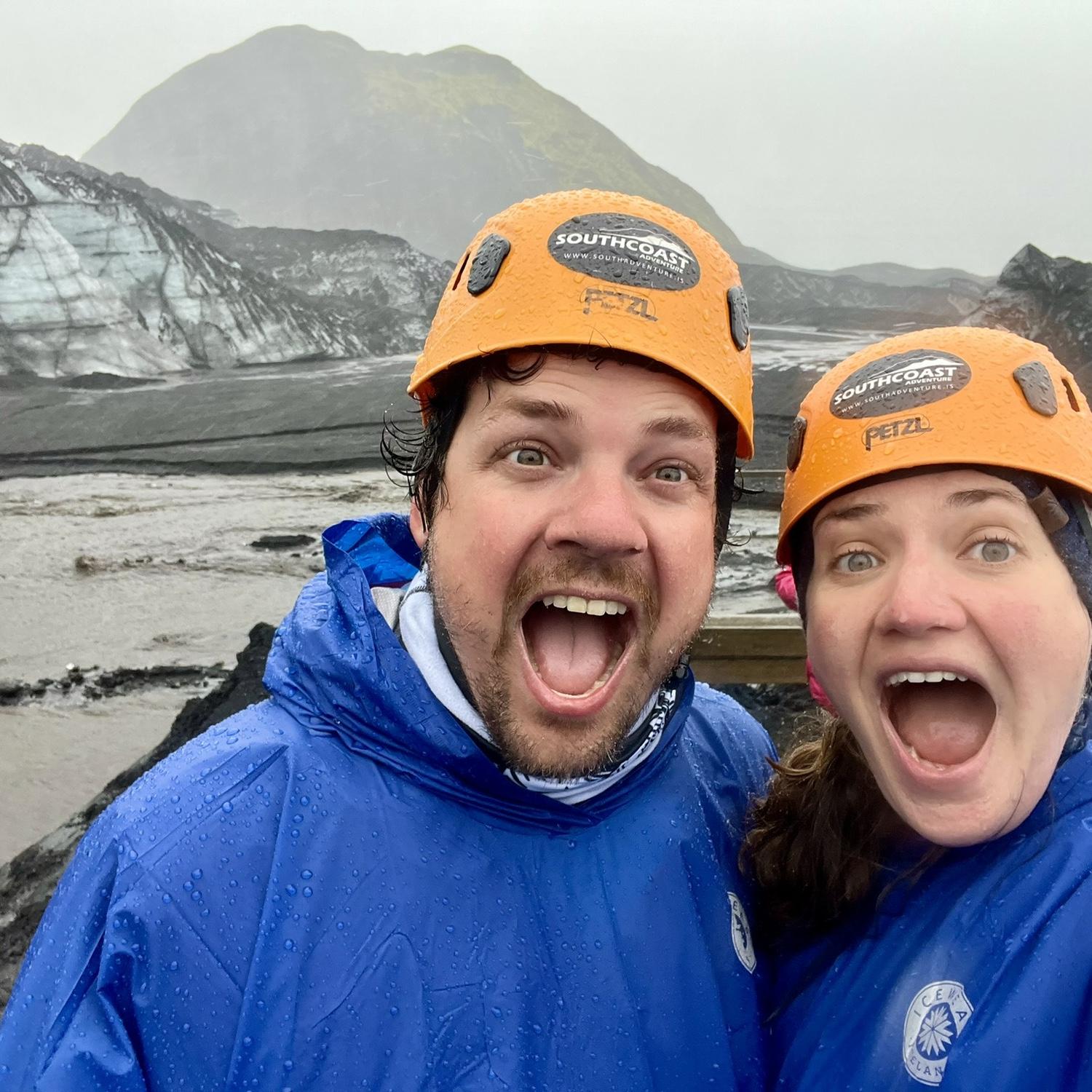 Freaking out before our glacier hike!