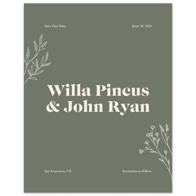Dark Sage, Green Wedding Digital Save the Date - Sylvan Portrait