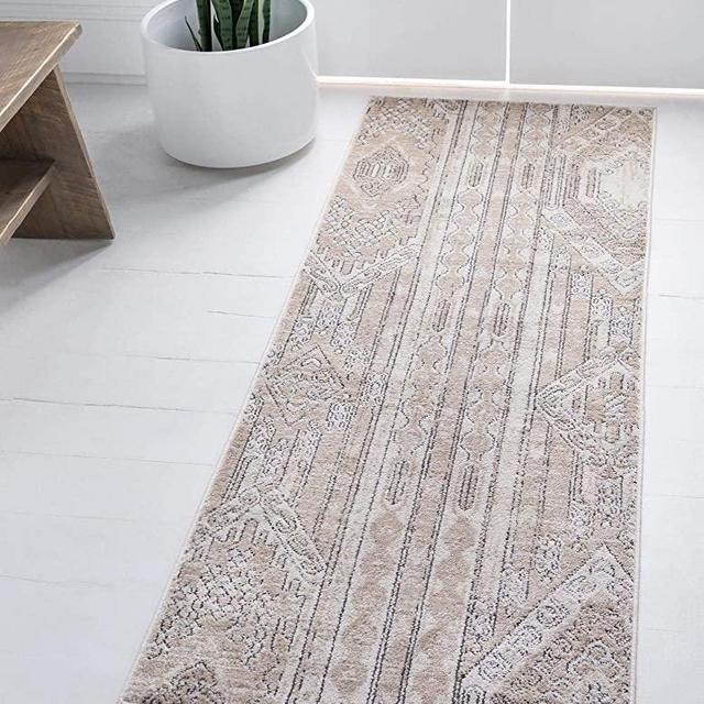 Rugs.com Oregon Collection Rug – 6 Ft Runner Ivory Low-Pile Rug Perfect for Hallways, Entryways