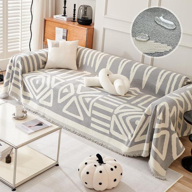 Awjcsv Water Resistant Boho Couch Cover, Soft Chenille Couch Cover for Dogs Washable, Couch Covers for 3 Cushion Couch Sofa Pet Friendly, Thick, Dirt Resistant (Gray, 71" x 118")