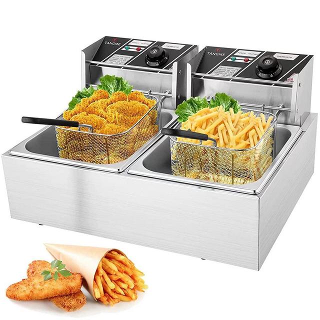 Commercial Deep Fryer - 3400W Electric Deep Fryers with 2x6.35QT Baskets 0.6mm Thickened Stainless Steel Countertop Oil Fryer 20.7QT Large Capacity with Temperature Limiter