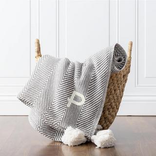 Personalized Grey Herringbone Throw with Tassels