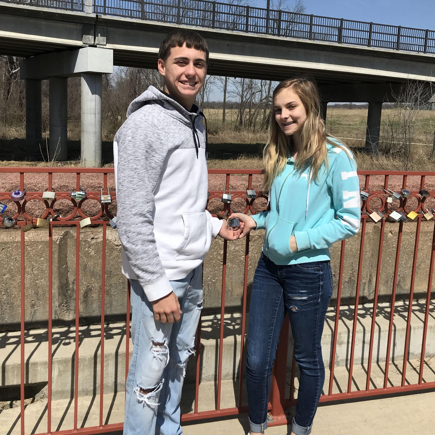 Aaron came to visit Emily in Kansas City and they went to the Red Bridge where you can attach love locks!