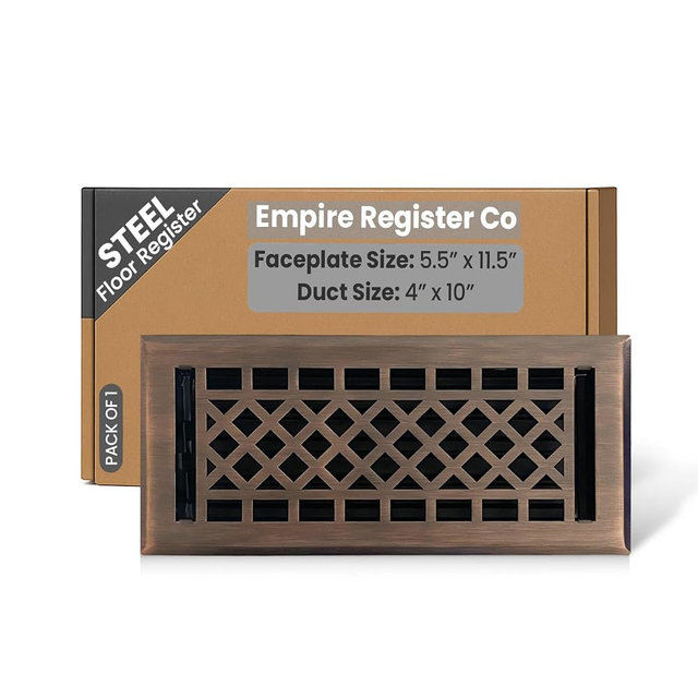 Empire Register Co Vent Cover - 4x10 Inches Floor Registers Air Vent Covers for Home Floor, Heavy Duty Walkable Art & Craft Design, Copper Finish Air Vents with Metal Damper Attached (Floor Use Only)