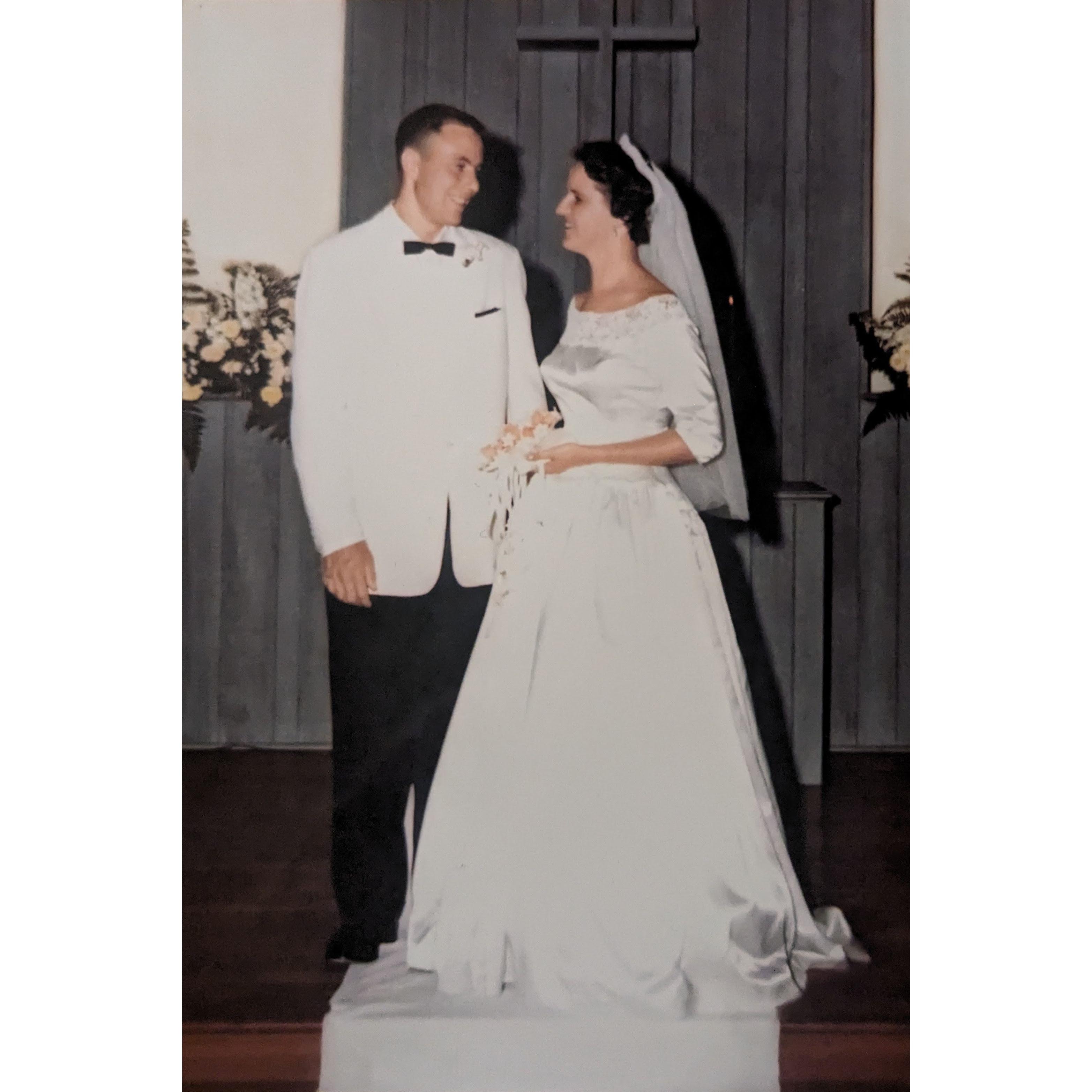 Beverly in her wedding dress