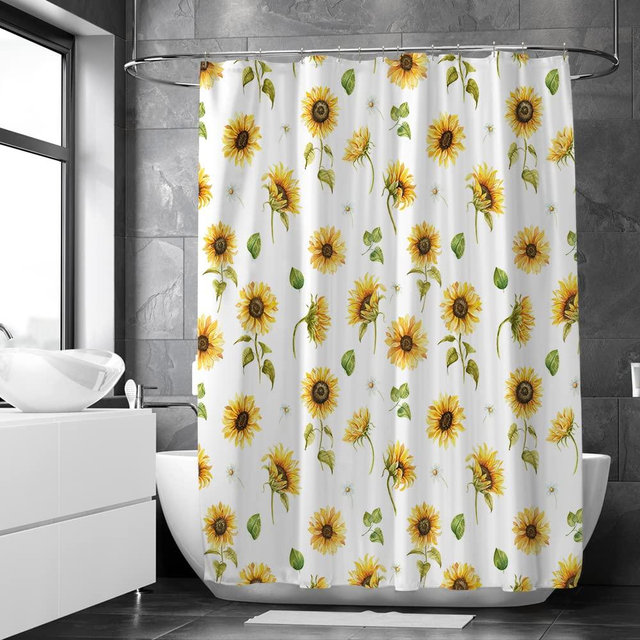 Colorful Star Sunflower Fabric Shower Curtain with Hooks Waterproof Polyester Yellow Decorative Bathroom Curtain Sets for Shower Rustic Botanical Bathroom Décor 72"x72" - Watercolor Sunflowers Pattern