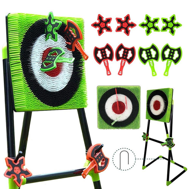 BunnyBoo Family Axe Throwing Game for Backyard Fun | Safe Bristle Target Set with 4 Axes & 4 Darts for Kids & Adults | Lightweight & Portable for Carnival, Camping, Party and Indoor/Outdoor Games