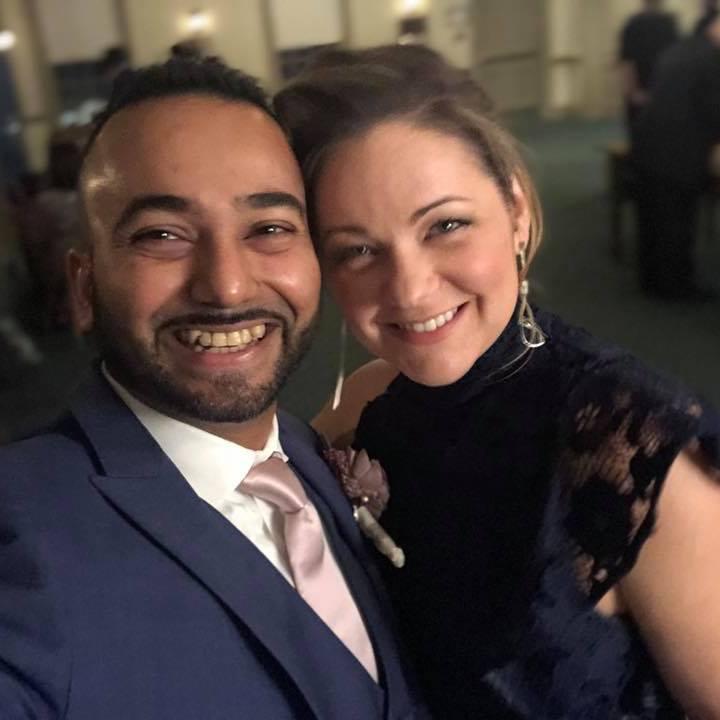 Attending our friends' wedding in 2018.