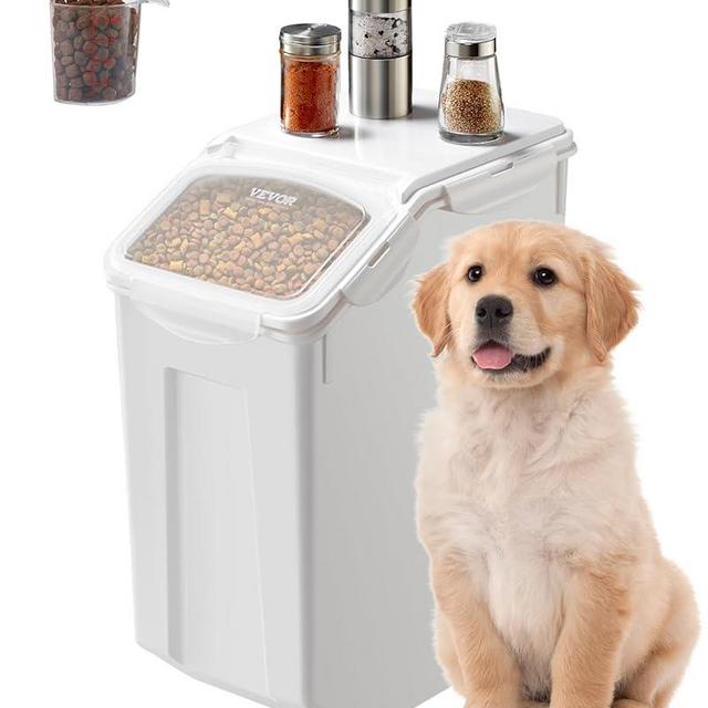 VEVOR Rice Storage Container, 4.5Gallon/20L Capacity Large Dog Food Dispenser Bin, Kitchen Ingredient Grain Cereal Flour Bin, Pet food Containers with Wheels, Measuring Cup, Airtight Lid, 1 Pack