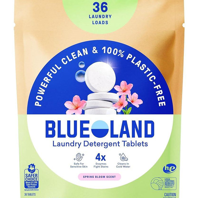 BLUELAND Laundry Detergent Tablets, 36 Count, Spring Bloom Scent, Plastic-Free Eco-Friendly Pods, Sheets, Liquid Alternative - Safe for Sensitive Skin, Gentle