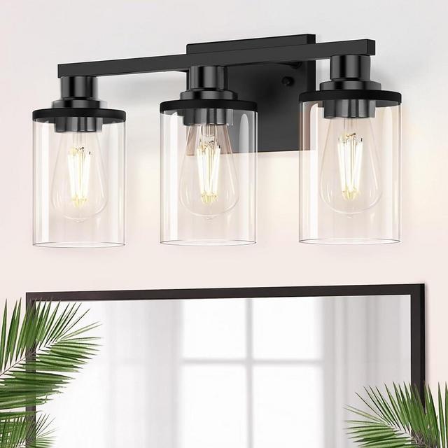 DORESshop Bathroom Light Fixtures, 3-Light Black Bathroom Lighting Fixtures Over Mirror with Clear Glass Shade, Vanity Lights for Bathroom Hallway Living Room Bedroom, ETL Listed