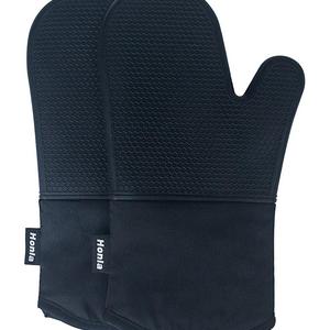 Silicone Oven Mitts - Heat Resistant to 500° F,1 Pair of Non-Slip Kitchen Oven Gloves for Cooking,Baking,Grilling,Barbecue Potholders,Black - Honla