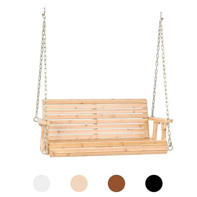 VINGLI Heavy Duty 880 LBS Patio Wooden Porch Swing, Upgraded Outdoor Swing Chair Bench with Chains, Finished Hanging Bench for Garden, Courtyard, Lawn & Balcony (4 FT, Natural)