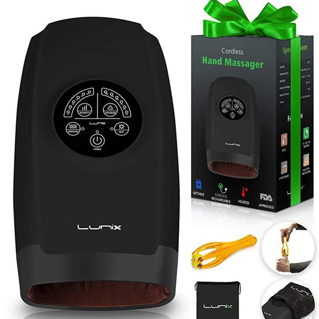 Lunix LX3 Cordless Electric Hand Massager with Compression, 6 Levels Pressure Point Therapy Massager for Arthritis, Pain Relief, Carpal Tunnel and Finger Numbness, Shiatsu Massage Machine