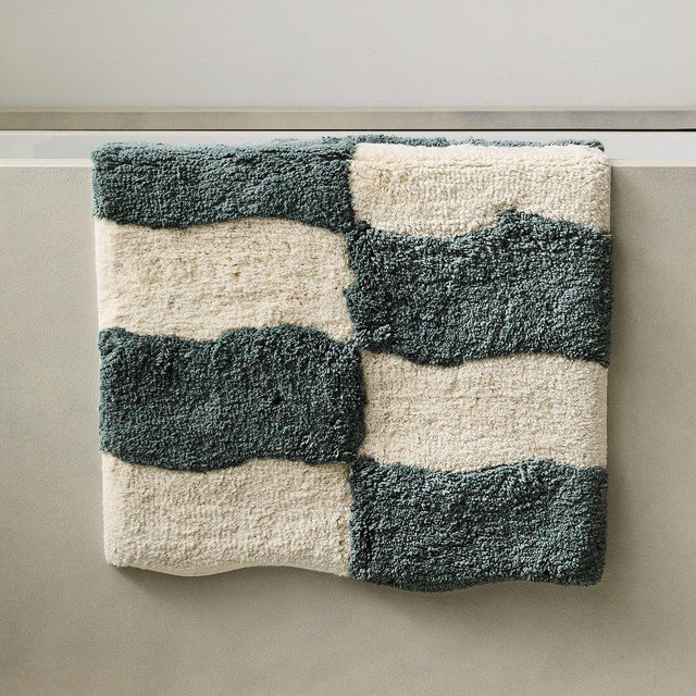 Wavy Blocks Bathmat, Dark Aegean