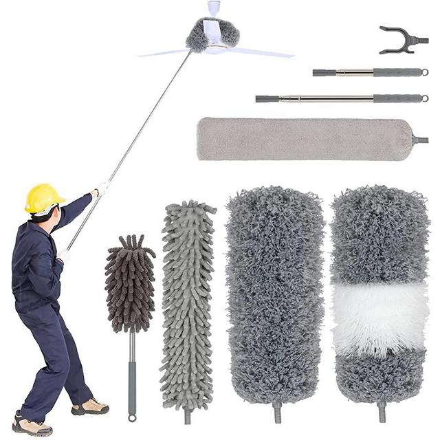Hillvane Dusters for Cleaning（8pcs）,Bendable & Washable Microfiber Feather Duster with 2 Extension Pole,Household Cleaning Supplies for Cleaning Ceiling Fan, Gap, High Ceiling, Blinds, Baseboard