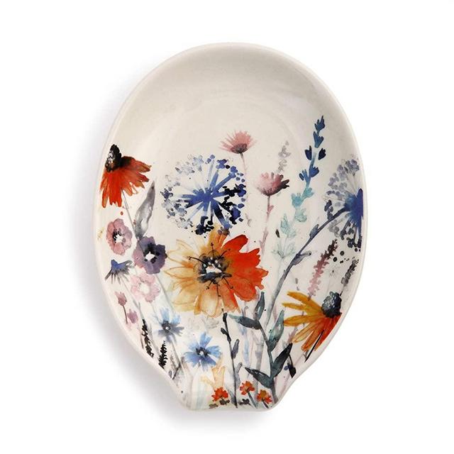 Meadow Flowers Glossy Colorful 6 x 5 Ceramic Stoneware Oval Spoon Rest