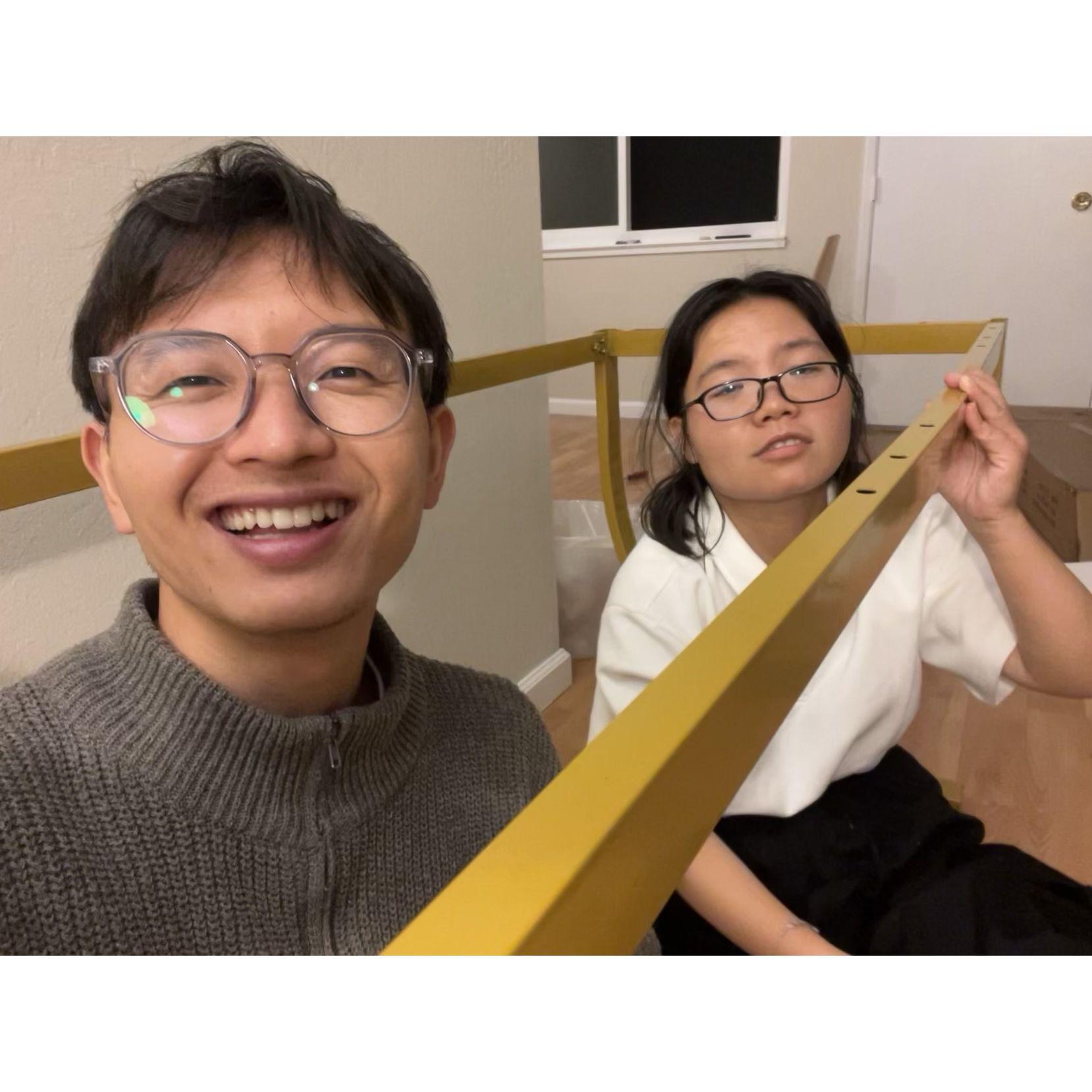 Fun catch! assembling our furnitures!