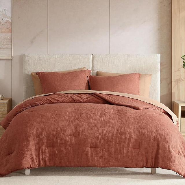 Geniospin King Comforter Set - 7 Pieces Comforter King Size, Soft Solid Bedding Set for All Season, Textured Bed in a Bag with Sheets, Pillowcases & Shams (Terracotta, 102''x90'')