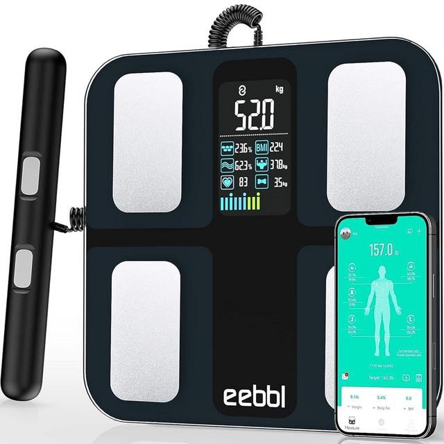 EEBBL Weight Scale for Body Fat with Handle, 20 Precise Body Biological Analyzer, Digital Bathroom Weighing Bluetooth Scale, Body Composition Monitor Health Analyzer 400 lbs - Black，with Baby/Pet Mode