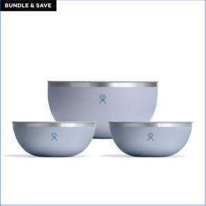 3 qt serving bowl and pair of 1 qt bowls with lids